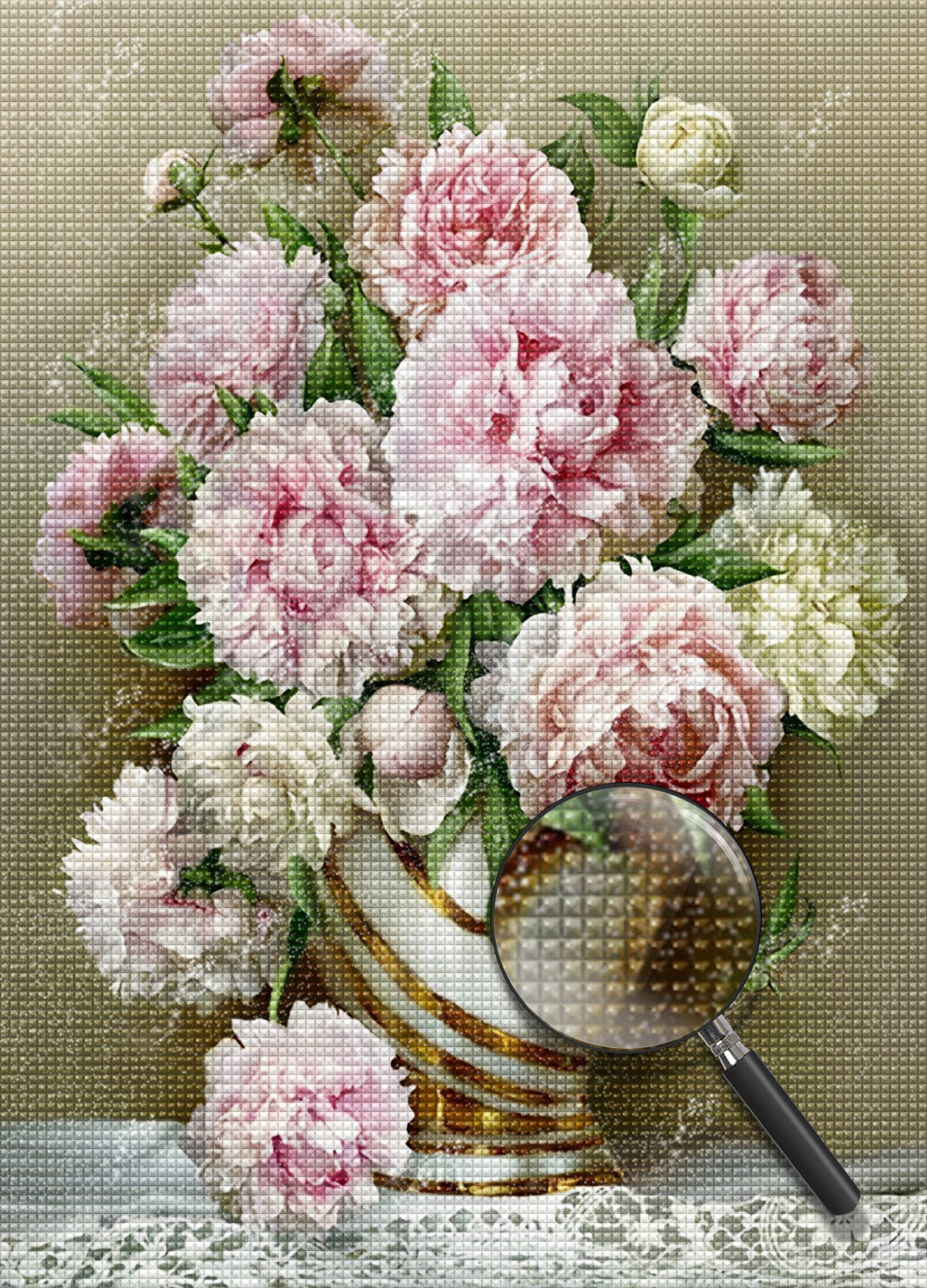 Rosa und wei?e Pfingstrosen Diamond Painting