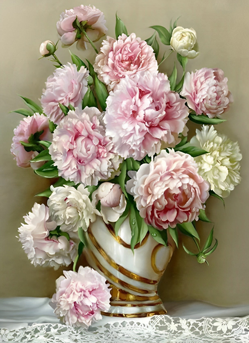 Rosa und wei?e Pfingstrosen Diamond Painting