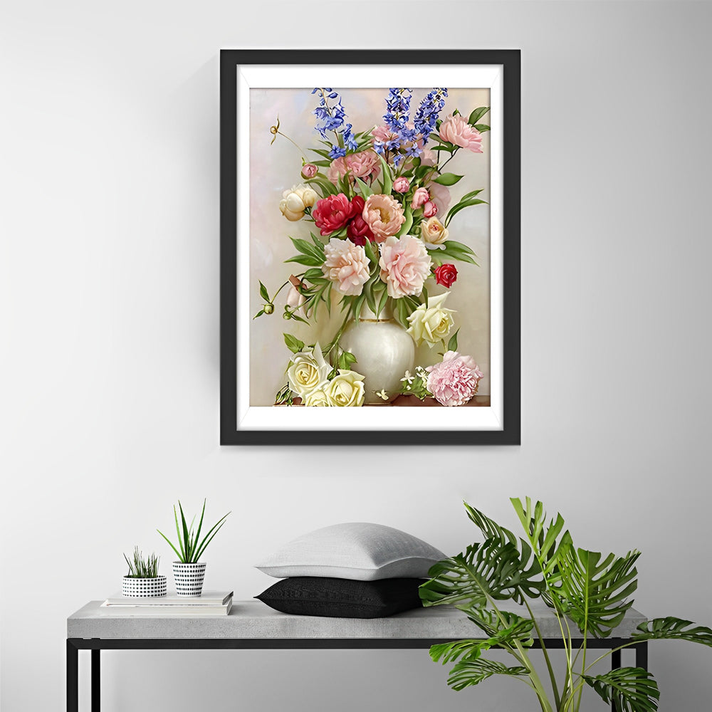 Peinture diamant pivoines, roses et lavande