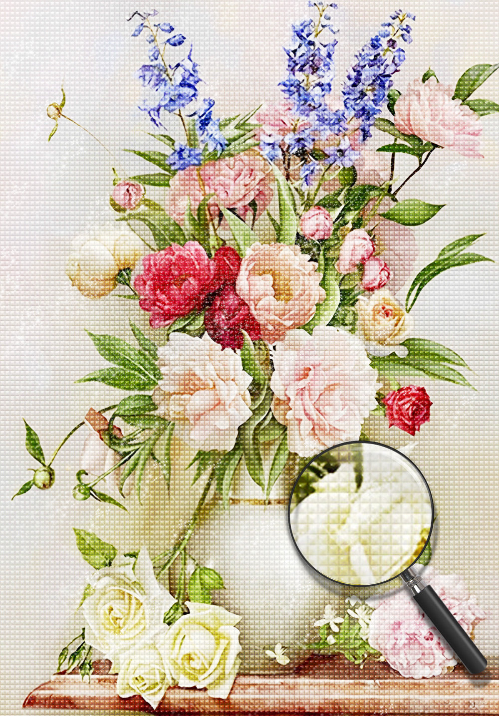 Peinture diamant pivoines, roses et lavande
