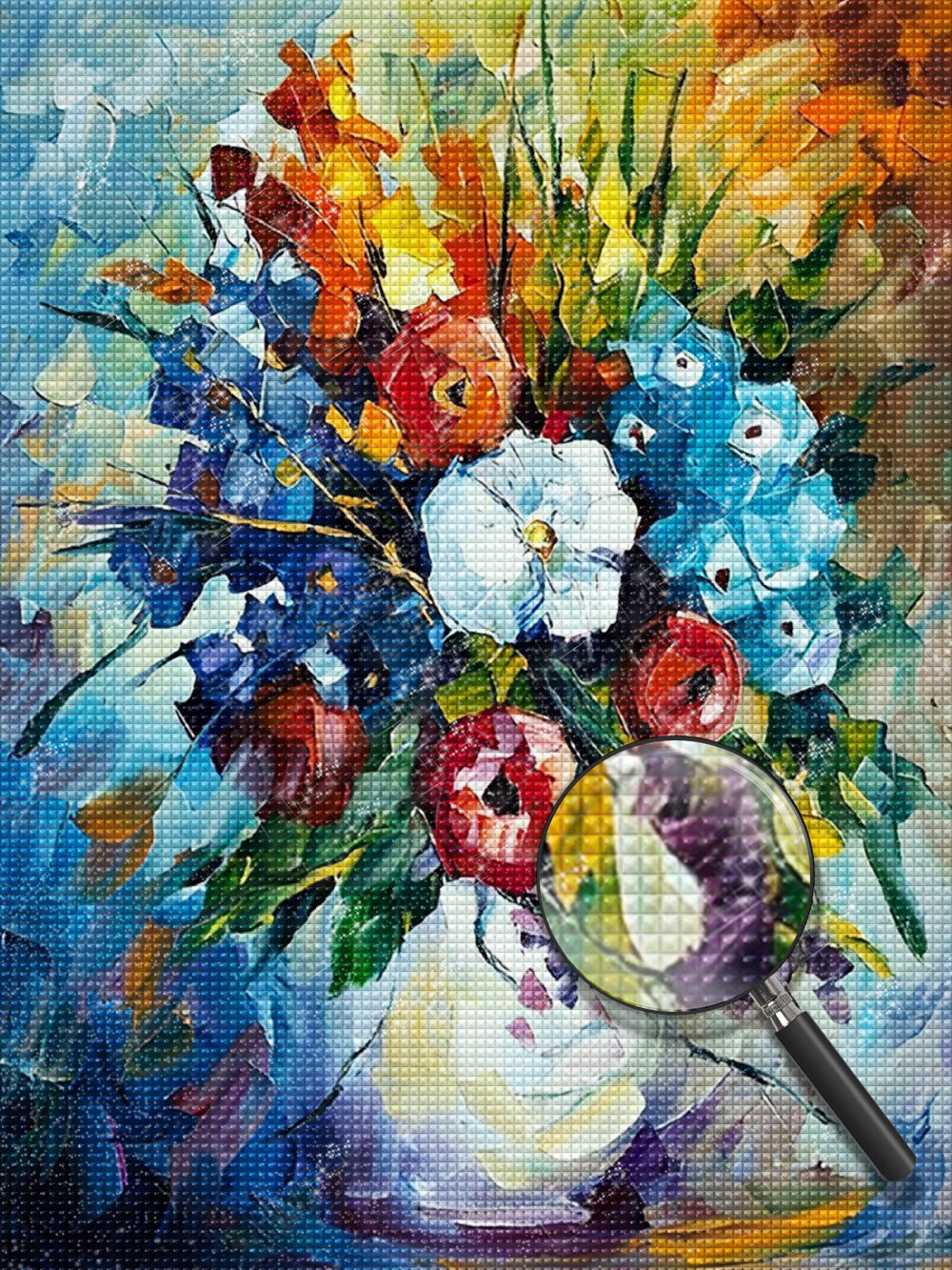 Fleurs dans une peinture au diamant de bouteille blanche
