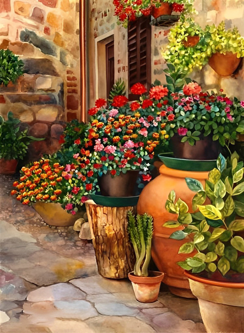 Topfpflanze au?erhalb des Hauses Diamond Painting
