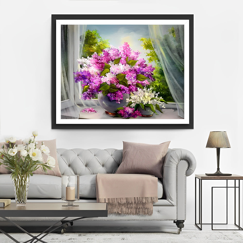 Flieder T¨¹ll Fensterbank Diamond Painting