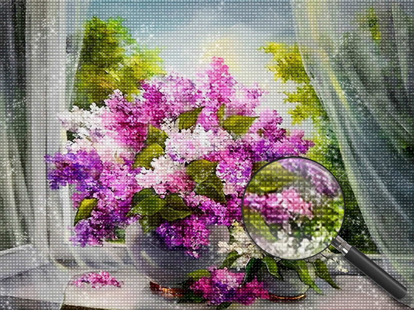 Flieder T¨¹ll Fensterbank Diamond Painting