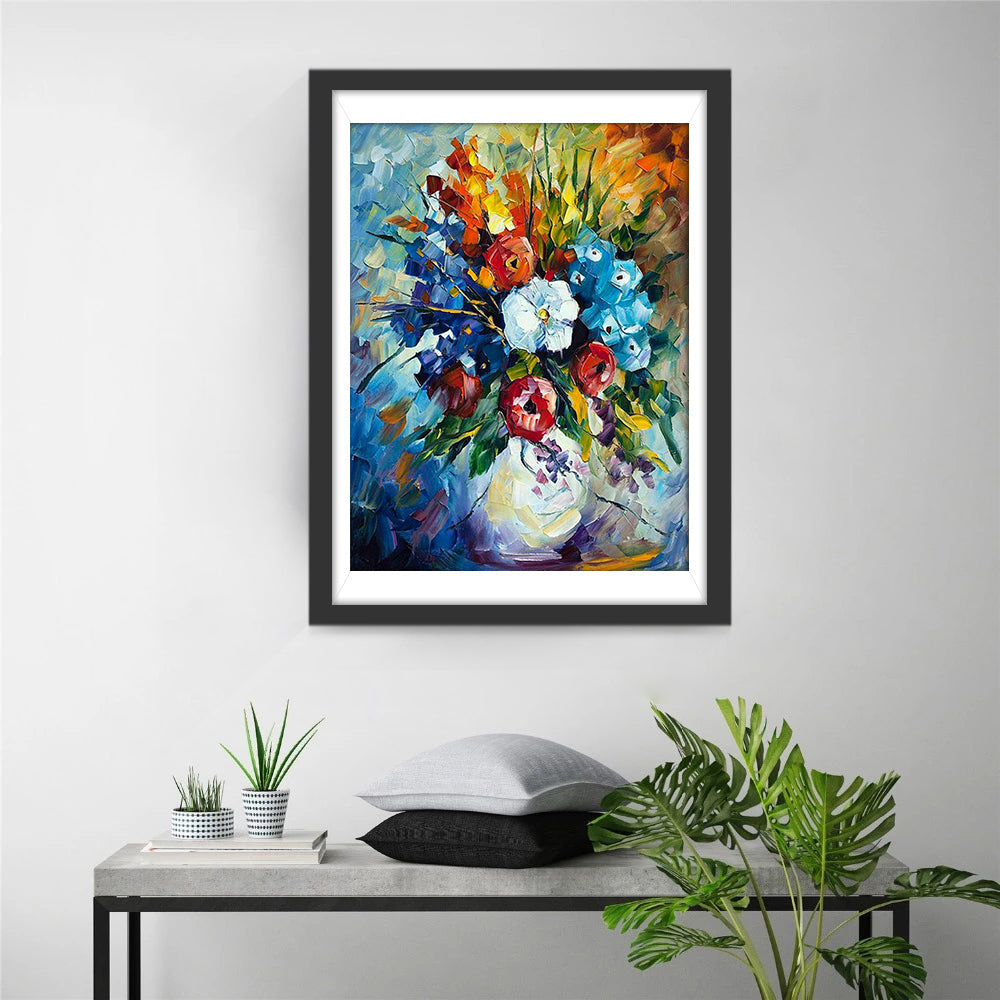 Fleurs dans une peinture au diamant de bouteille blanche