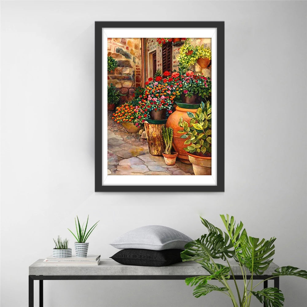 Topfpflanze au?erhalb des Hauses Diamond Painting