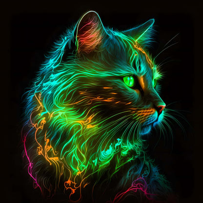 AB Diamond Painting - Katze Neon Grün