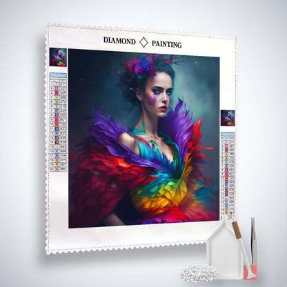 AB Diamond Painting - Frau mit Regenbogenkleid am Abend