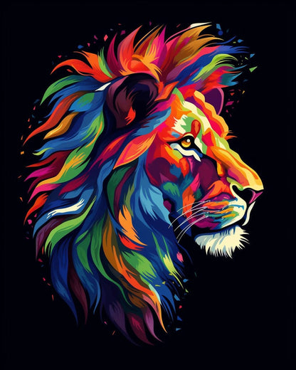 Magnificent lion in rainbow colors