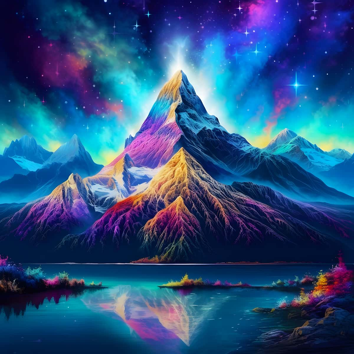 AB Diamond Painting - Northern Lights over Mountain