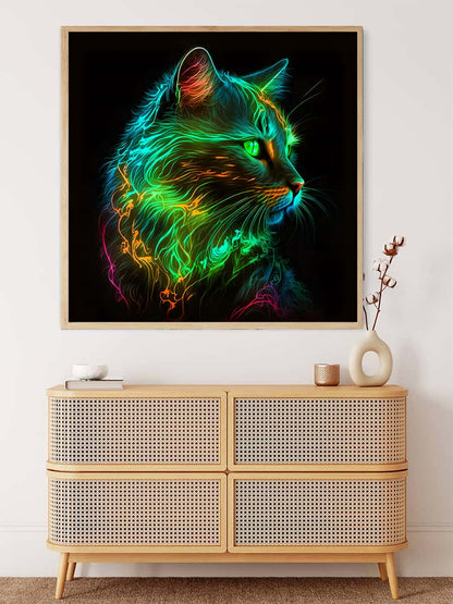 AB Diamond Painting - Katze Neon Grün