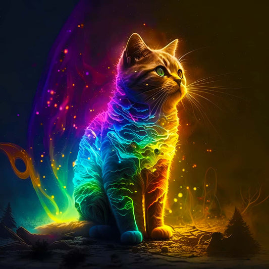 AB Diamond Painting - Neon Katze im Weltall