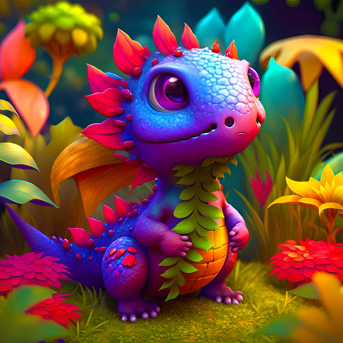 Peinture diamant AB – Bébé dragon dans la forêt magique