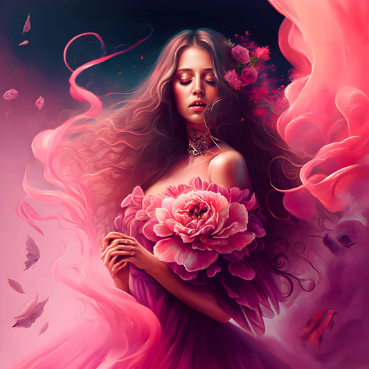 AB Diamond Painting - Pink Rose Woman