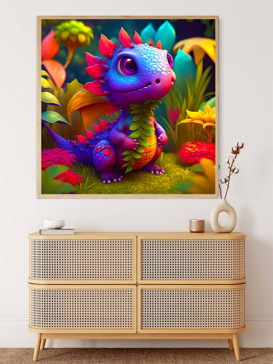 Peinture diamant AB – Bébé dragon dans la forêt magique