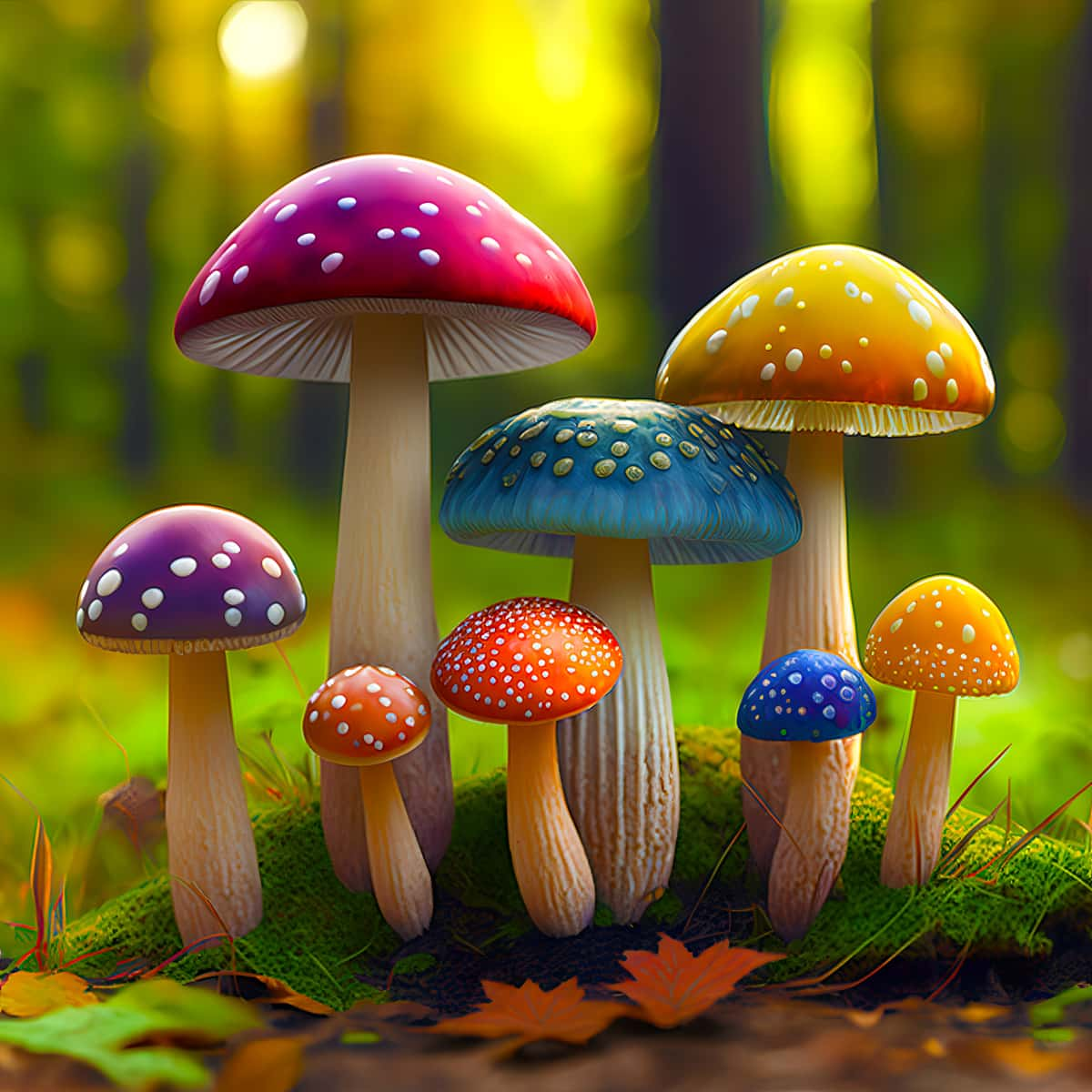 AB Diamond Painting - Rainbow Mushrooms in the Forest