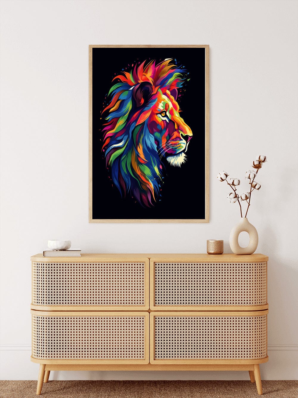 Magnificent lion in rainbow colors