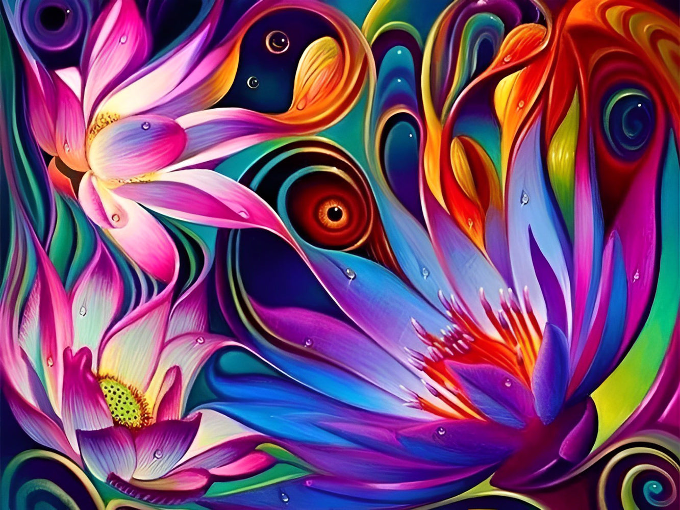 Abstract colorful lotus flowers diamond painting