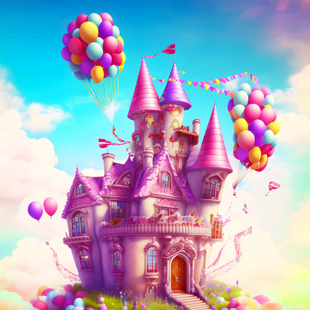 AB Diamond Painting - Fairytale Castle with Balloons