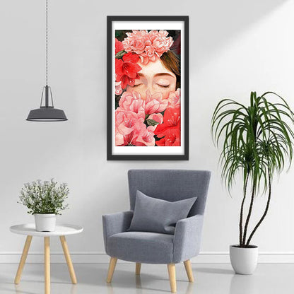 Frau in rosa Blumen Diamond Painting