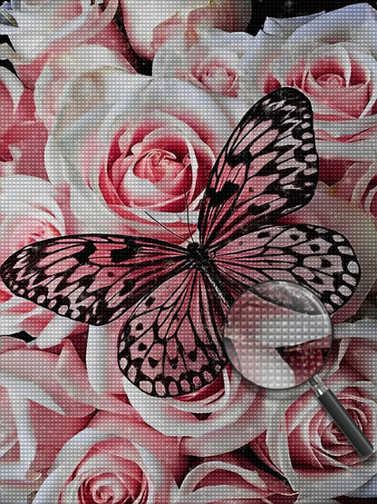 Pink roses and butterfly diamond painting