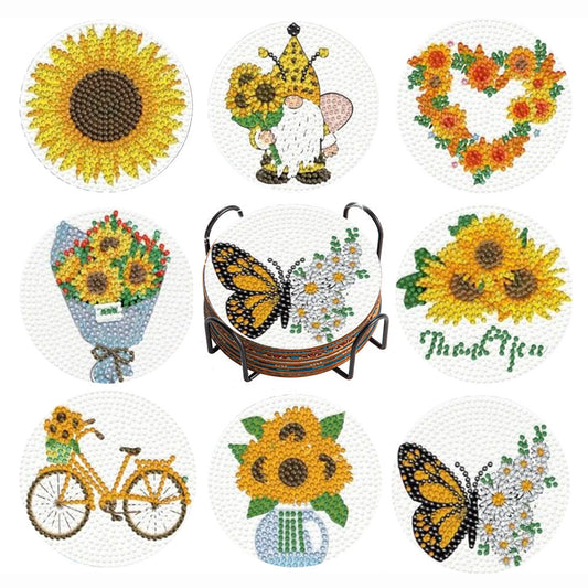 Sunflower Diamond Painting Coasters 8Pcs