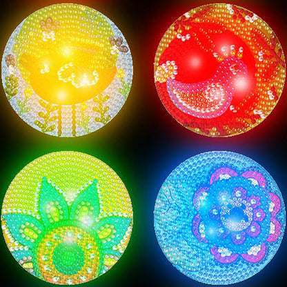 Vogel und Blume (mit Licht) Diamond Painting Untersetzer 4Pcs