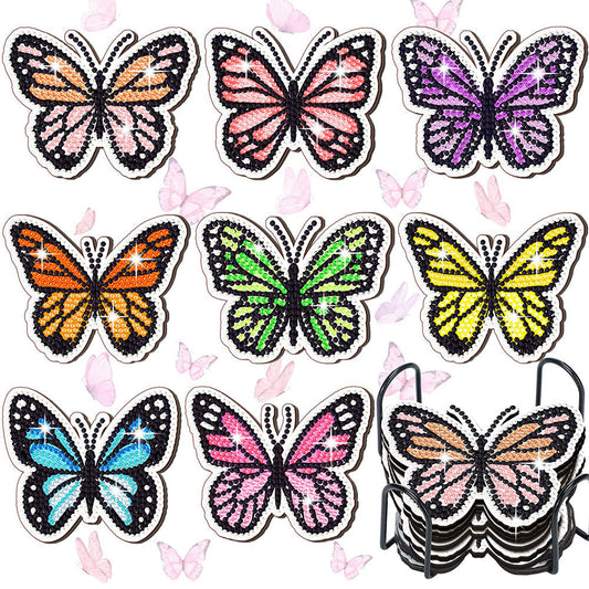 Lot de 8 dessous de verre avec peinture diamant papillon