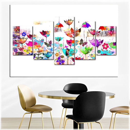 Abstrakte Blumen und Schmetterlinge Diamond Painting 5 teilig