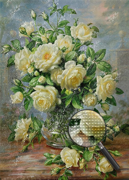 Peinture au diamant de roses jaune clair