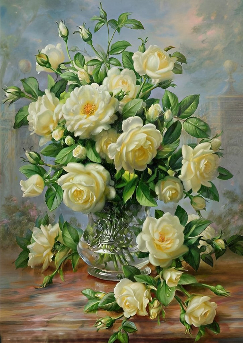 Peinture au diamant de roses jaune clair