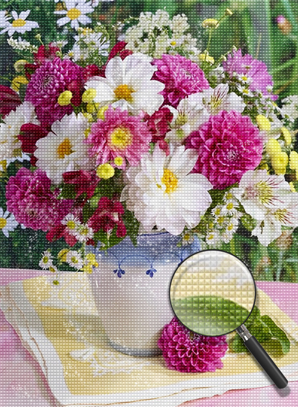 Chrysanthèmes dans la peinture au diamant de la bouteille blanche