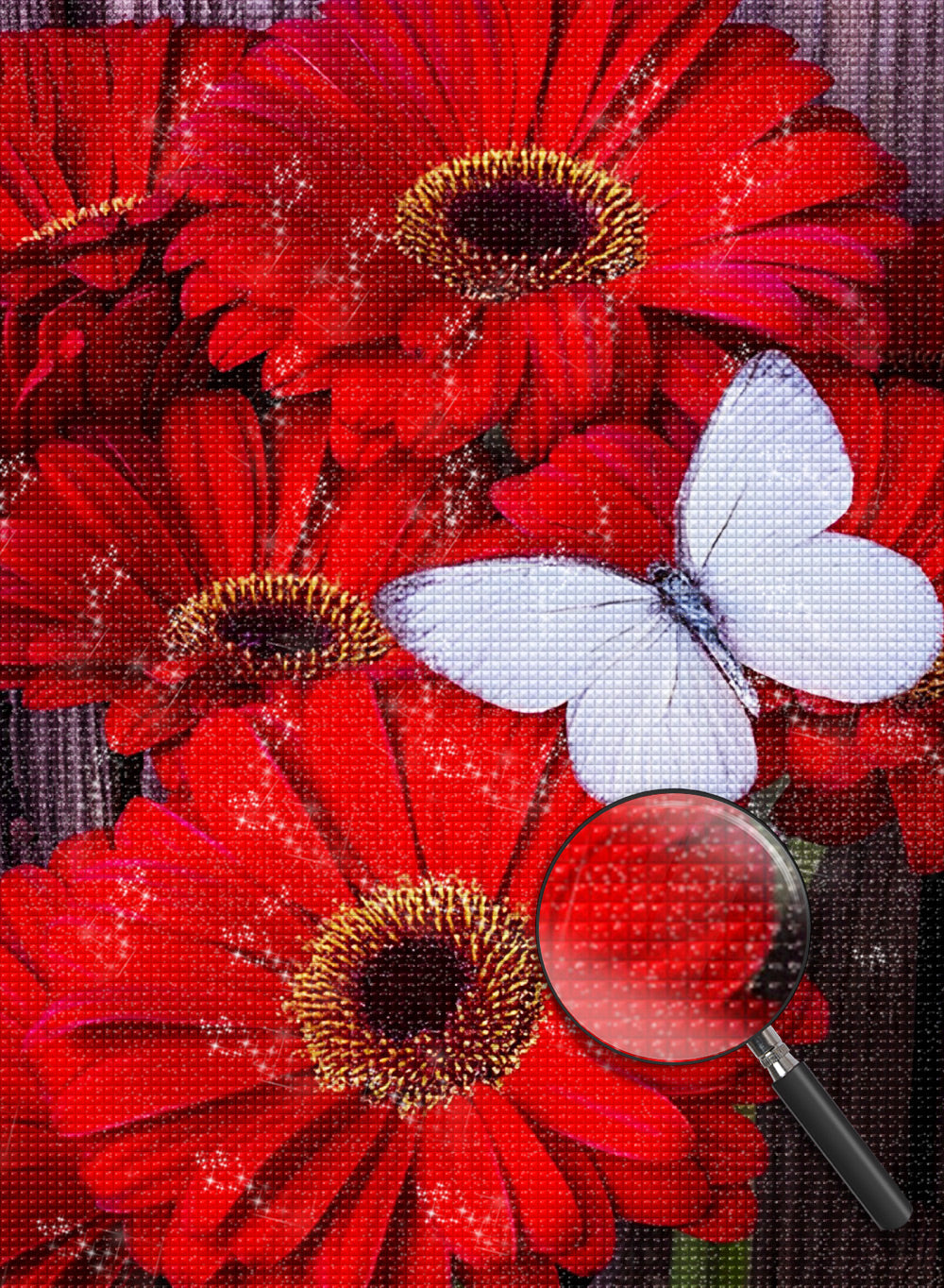 Rote Blumen und wei?er Schmetterling Diamond Painting