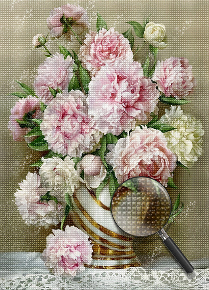 Pink and white peonies diamond painting