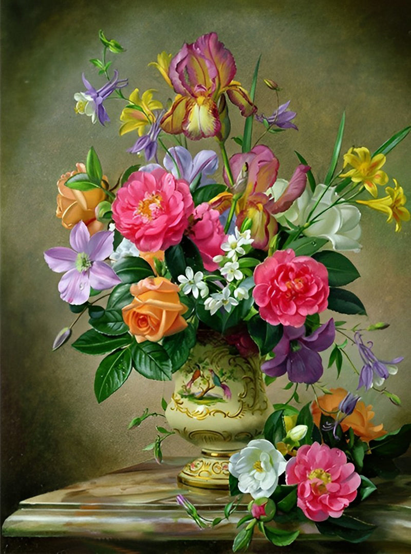 Colorful flowers in a vase diamond painting