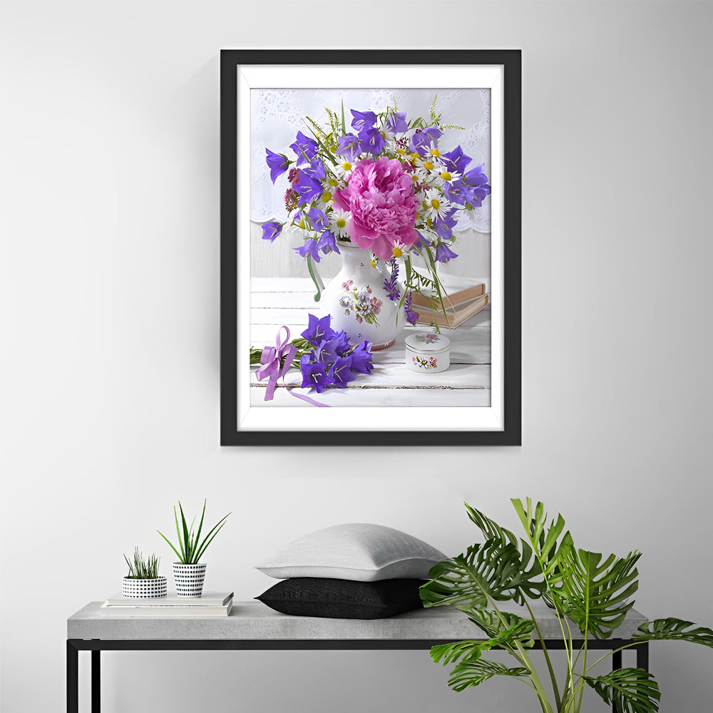 Pink peonies and purple bellflowers diamond painting