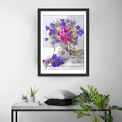 Pink peonies and purple bellflowers diamond painting