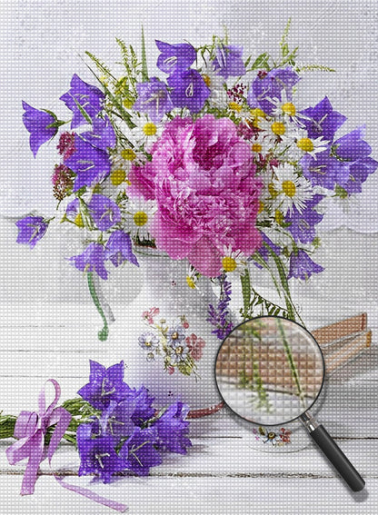 Pink peonies and purple bellflowers diamond painting