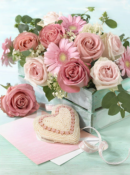 Pink roses and heart shaped handbag diamond painting