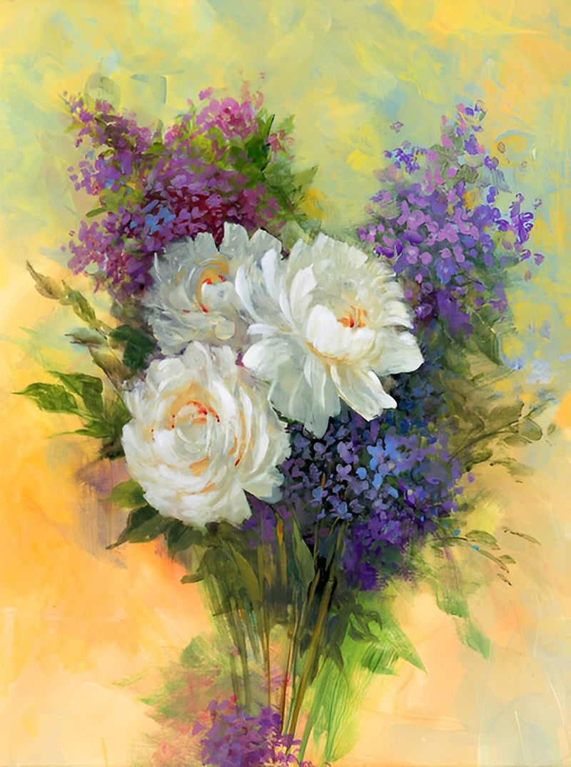 White Peonies and Lilacs Diamond Painting