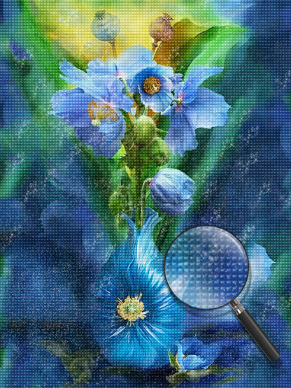 Blaue Mohnblumen in der blauen Vase Diamond Painting