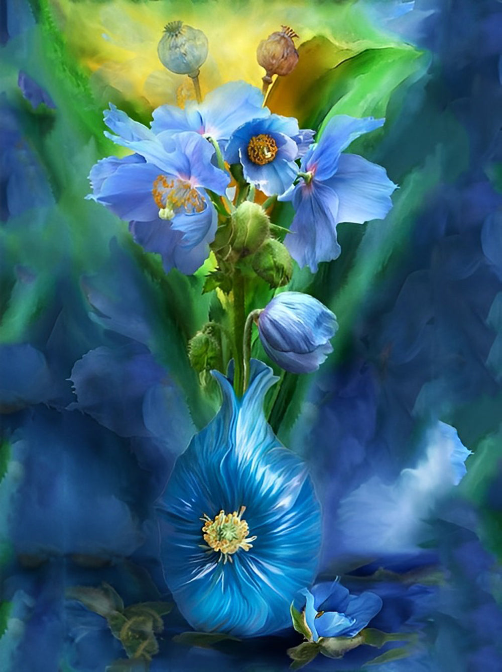 Blaue Mohnblumen in der blauen Vase Diamond Painting