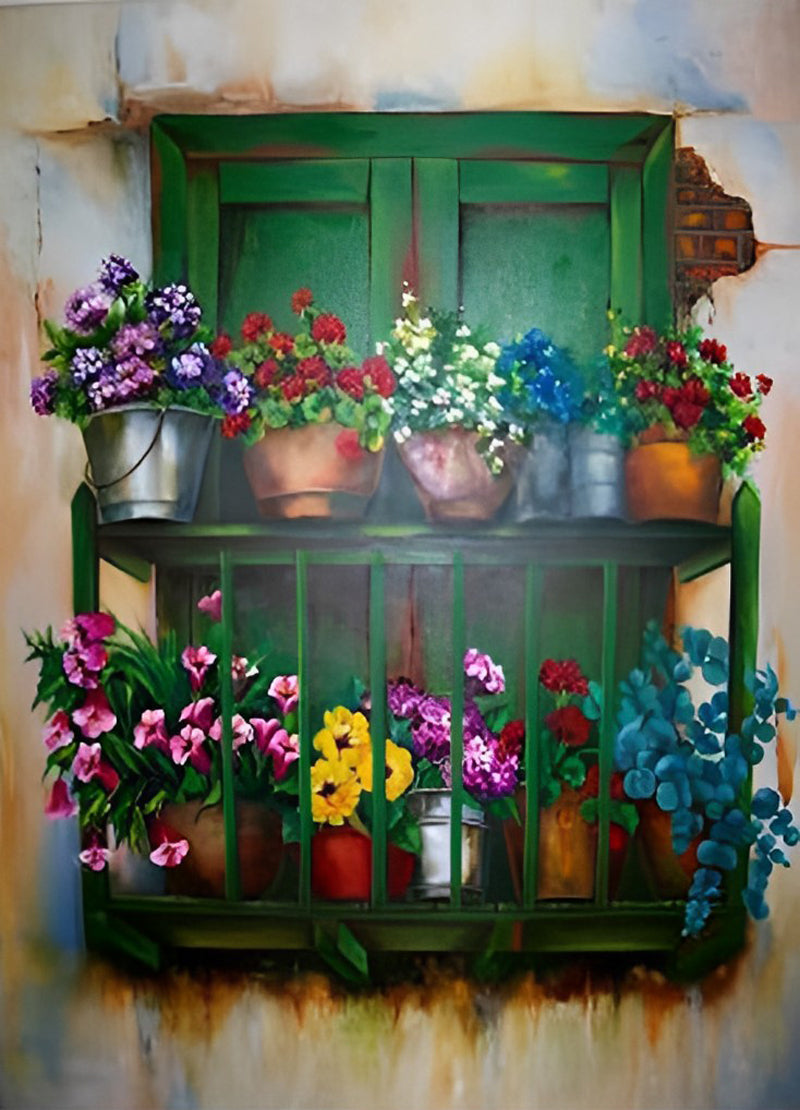 Flowers on the windowsill Diamond Painting