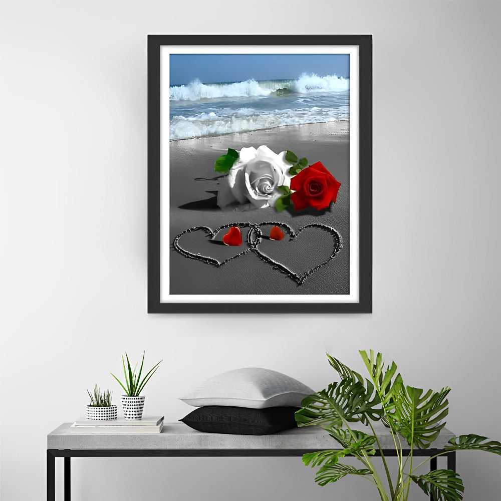 Rote und wei?e Rosen am Strand Diamond Painting