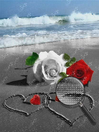 Rote und wei?e Rosen am Strand Diamond Painting