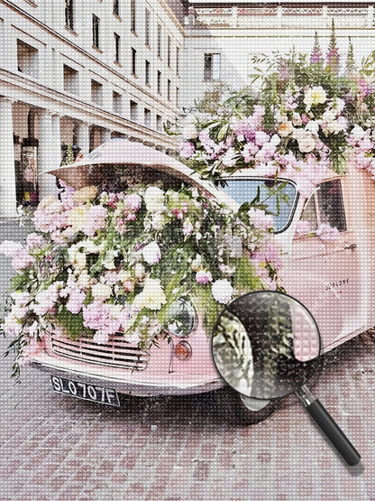 Pink car full of flowers diamond painting