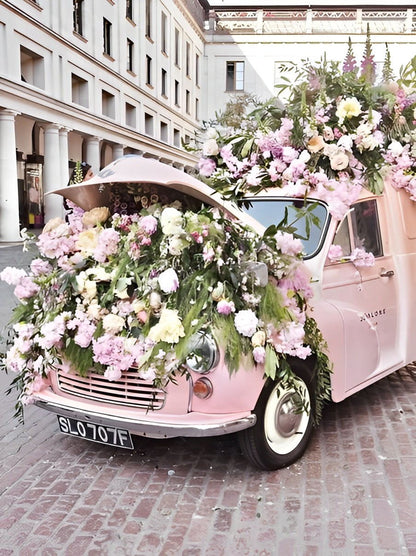 Pink car full of flowers diamond painting