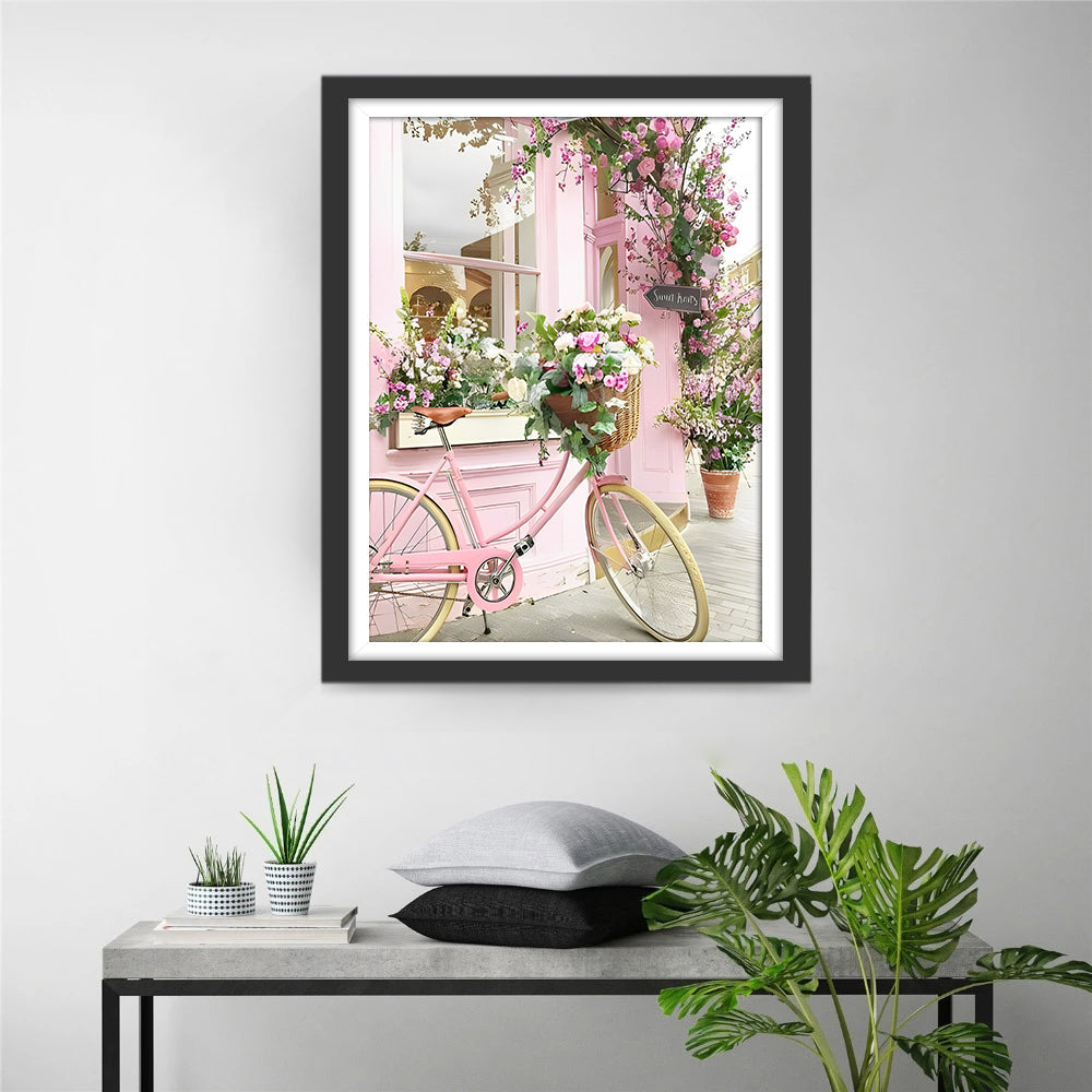 Peinture diamant vélo rose et fleurs