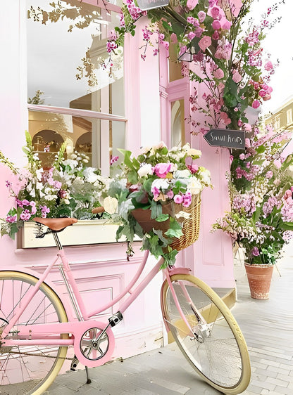 Peinture diamant vélo rose et fleurs