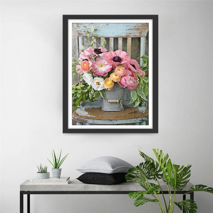 Pink bouquet on the chair Diamond Painting